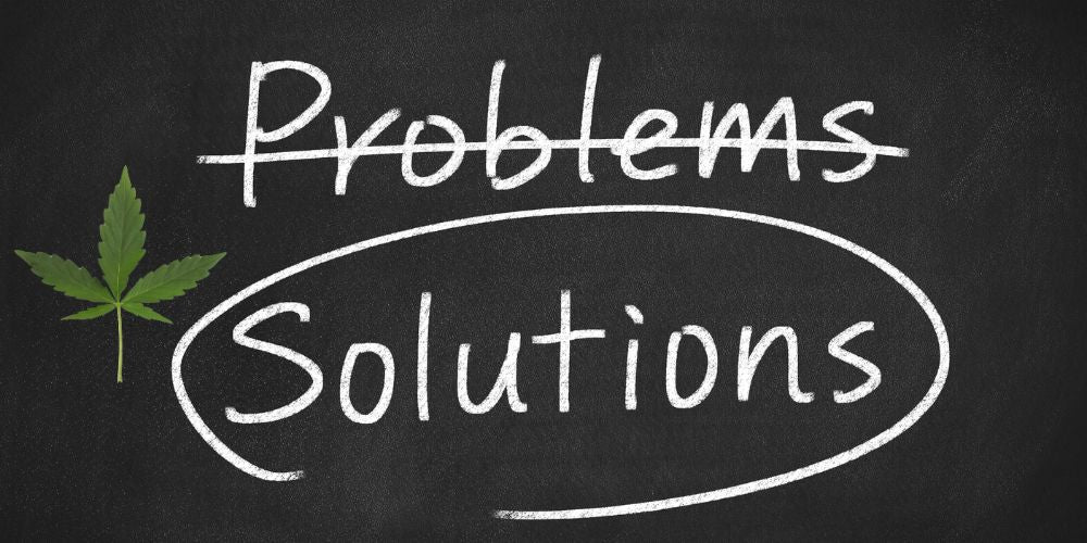 Hemp leaf next to Problems and Solutions