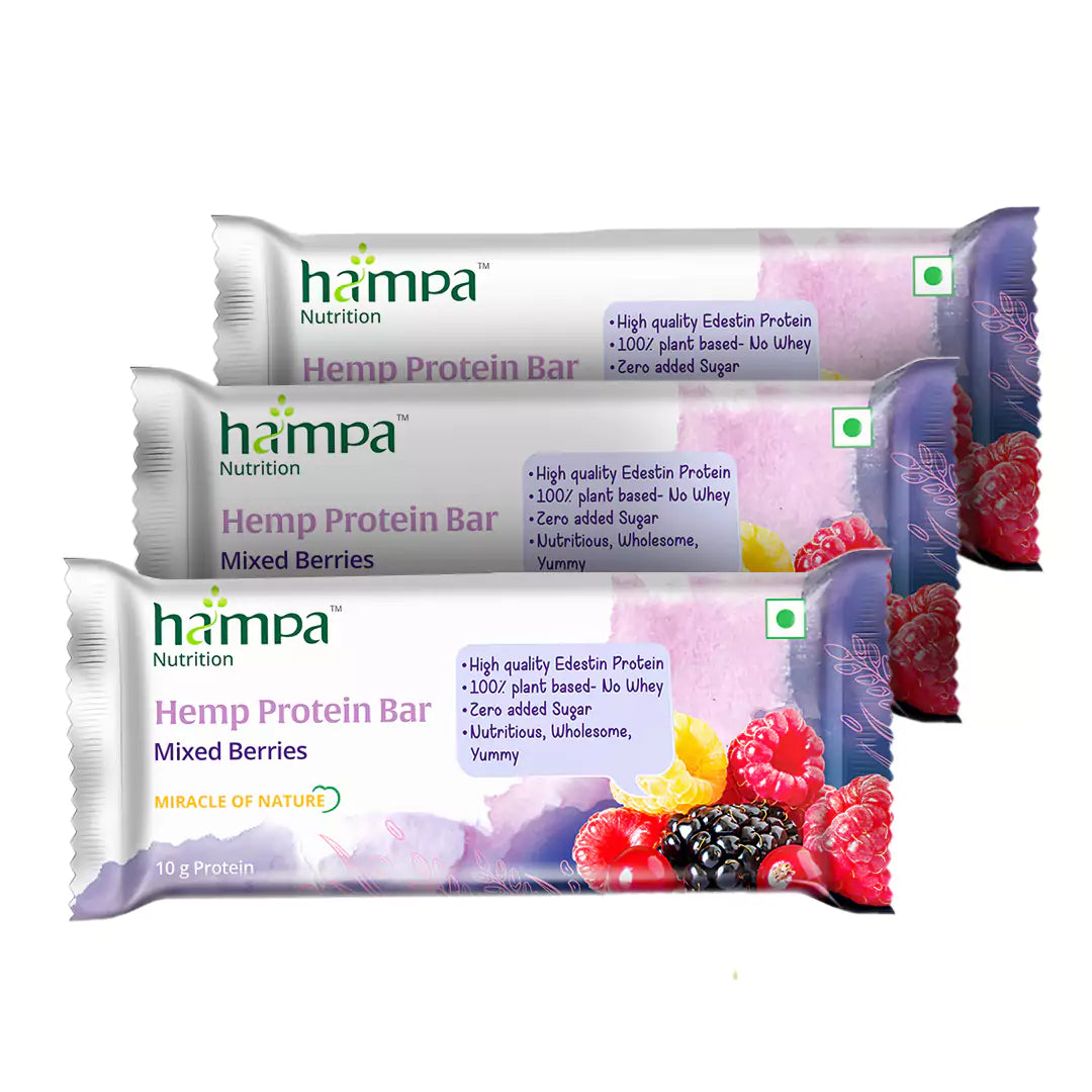 Hampa Hemp Protein Bar - Mixed Berries Flavour, Plant Protein Snack for Energy