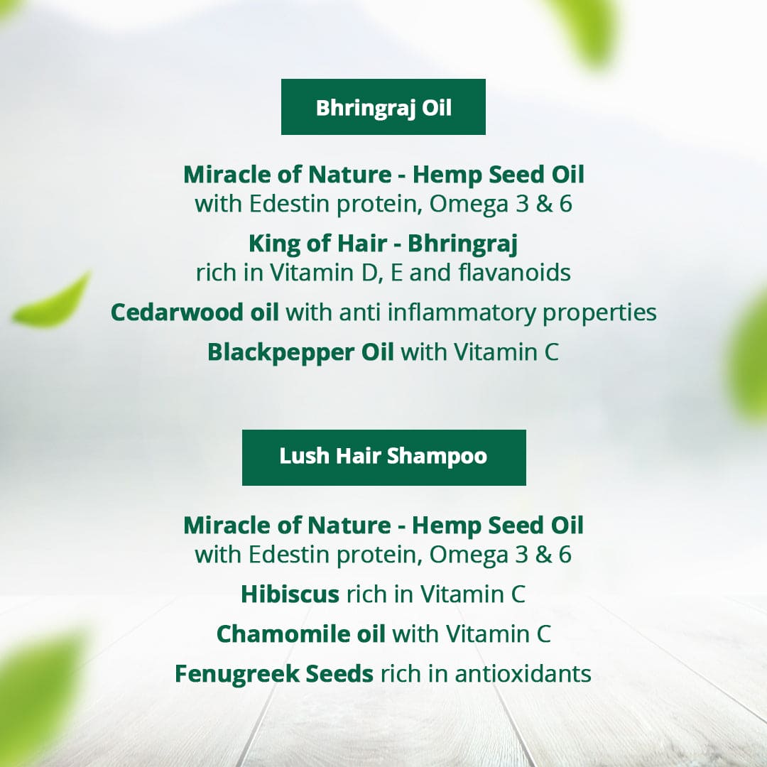 Hemp Bhringraj Hair Oil 100ml + Hemp Lush Hair Shampoo 200ml