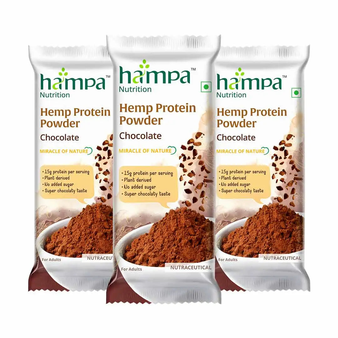 Hampa Hemp Protein Powder Chocolate Flavour - Clean Plant & Hemp Protein Pack of 3
