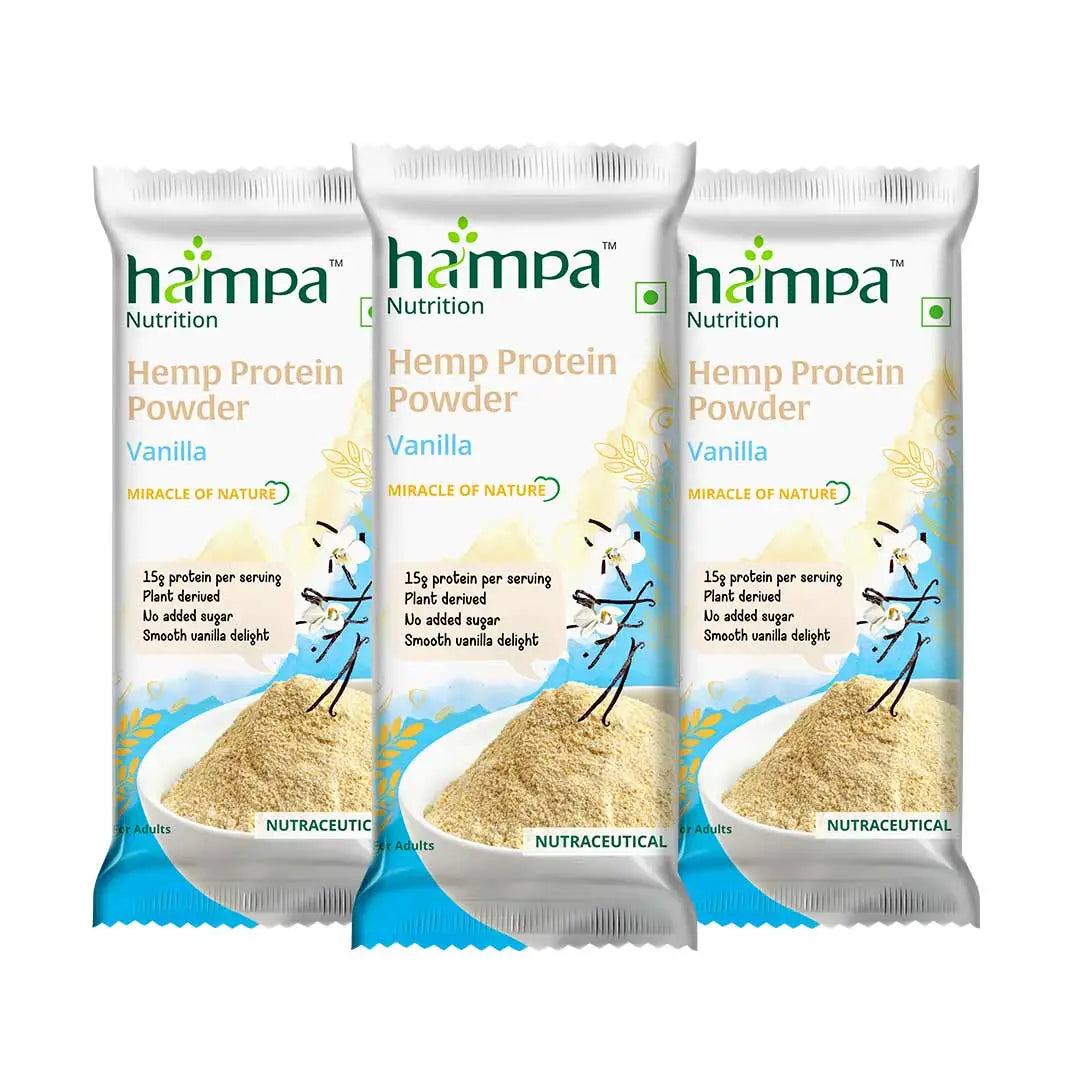 Hampa Hemp Protein Powder Vanilla Flavour - Plant-Based Pack of 3 with Hemp & Pea Protein