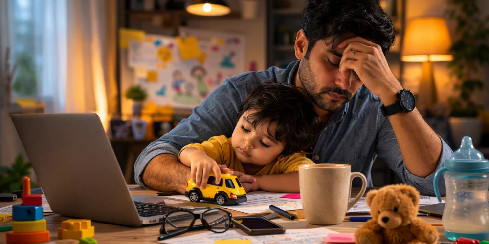 Tired young Indian parents