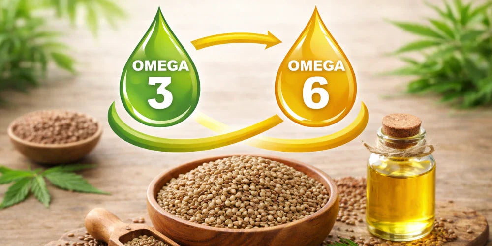 Hemp seeds showing balanced omega-3 and omega-6 fatty acids for daily nutrition.
