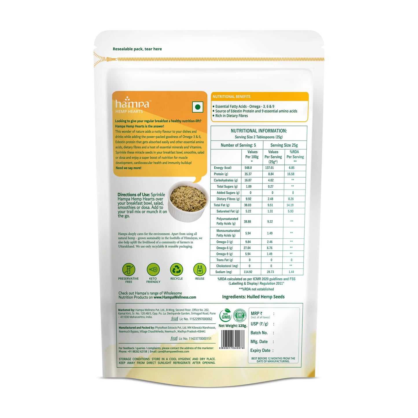 
                  
                    Hemp Hearts- Shelled Hemp Seeds - 125g
                  
                