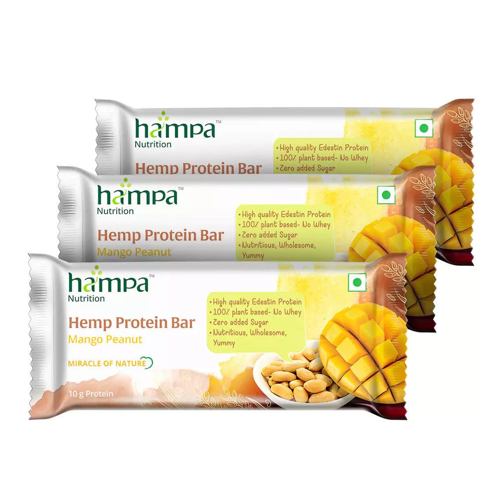 Hampa Hemp Protein Bar - Mango Peanut Flavour, Plant-Based Energy Snack
