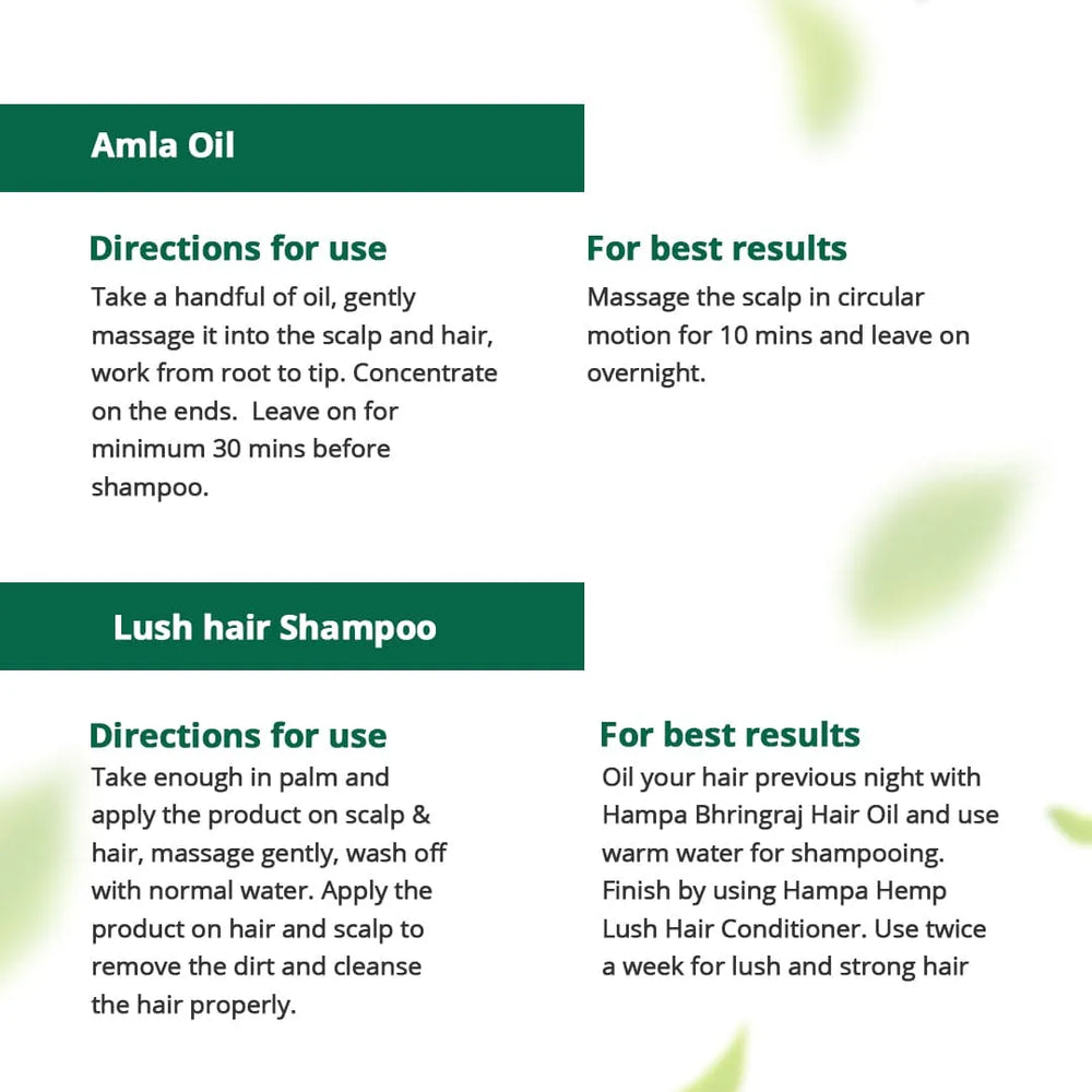 
                  
                    Hemp Amla Hair Oil 100ml + Hemp Lush Hair Shampoo 200ml
                  
                