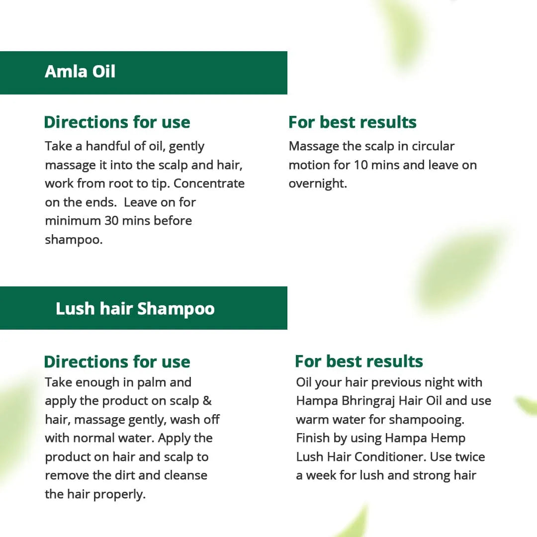 
                  
                    Hemp Amla Hair Oil 100ml + Hemp Lush Hair Shampoo 200ml
                  
                